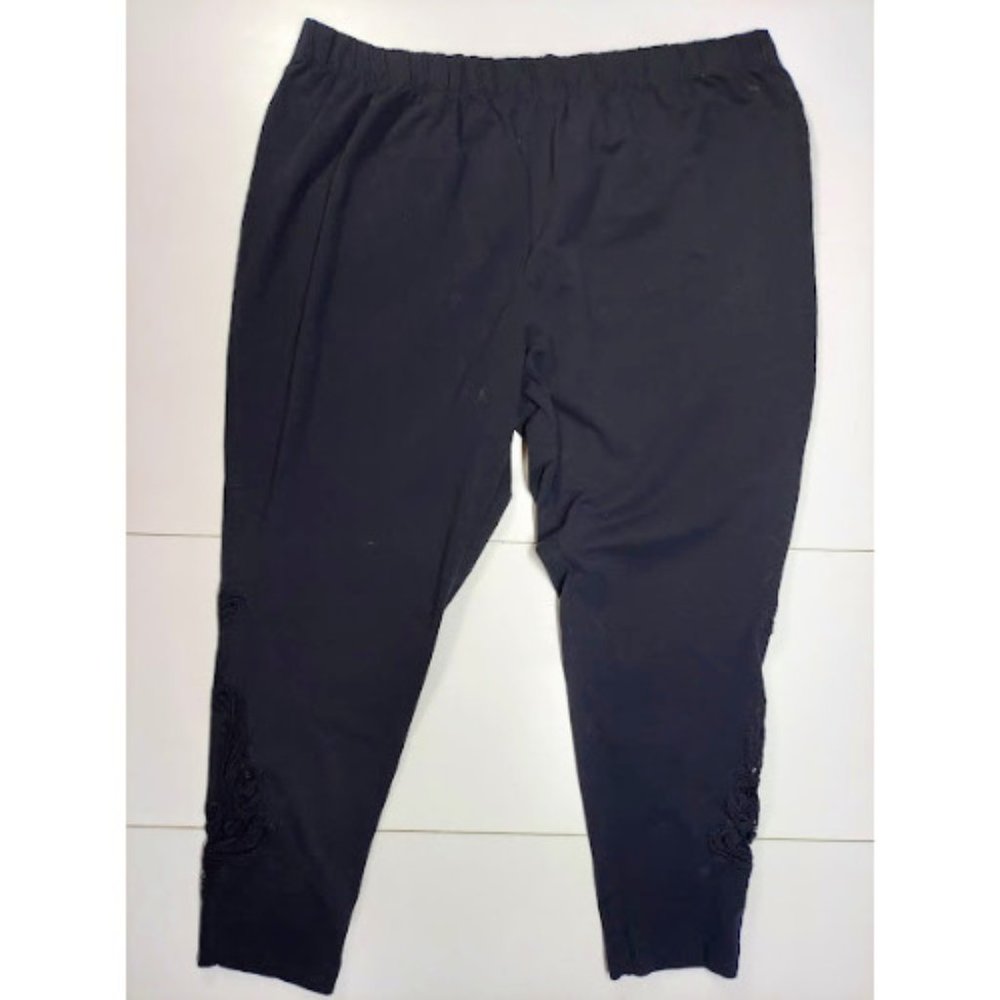 Roaman's Womens Plus Size Black Pants - Laced Cotton Blend Stretchy Leggings